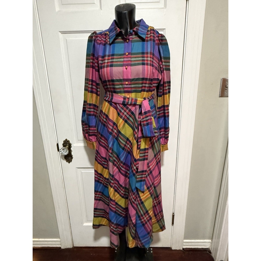 New Boden Womens Plaid Button Dress US Size 2P Long Sleeve Fall